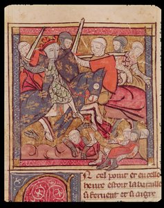 The Capture of Ferdinand of Portugal (1186-1233) Count of Flanders at the Battle of Bouvines, 27th July 1214, from the Grandes Chroniques de France, 1375-79 by French School